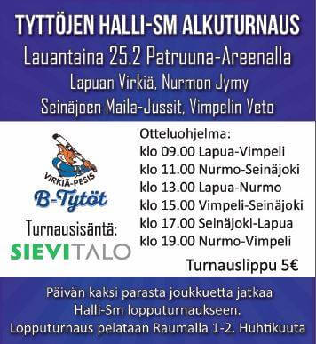 B-tyttöjen Halli-SM-turnaus jatkuu Lapualla ja Porissa lauantaina