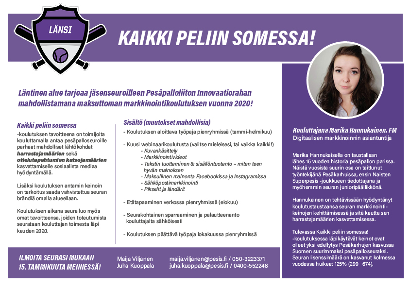 Läntinen alue tarjoaa ilmaista markkinointikoulutusta seuroille